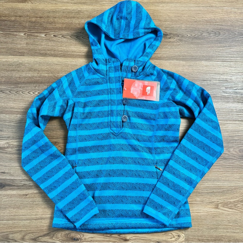 North Face Crescent Fleece Hoodie‎ Jacket Womens XS 1/4 Zip Toggle Sweater Blue